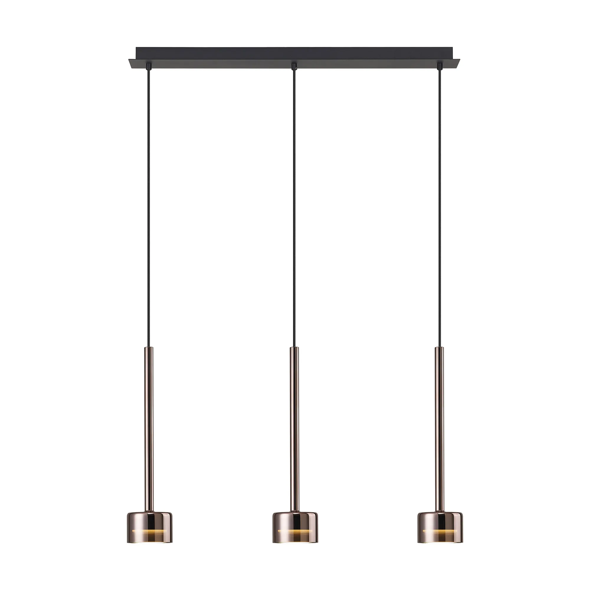 M7885/3000K  Tonic Linear Pendant 3 Light 3000K Copper/Black/Copper Glass